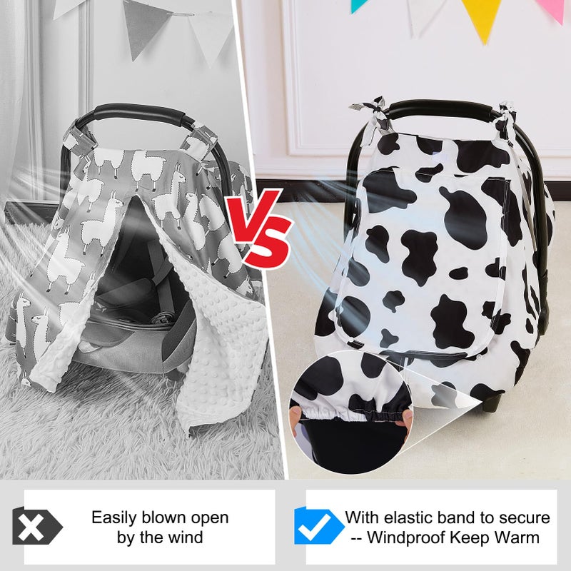 FIOBEE Baby Car Seat Cover, Car Seat Covers for Babies Infant Car Seat Canopy with Breathable Mesh Window Waterproof Carseat Cover for Babies Boy Girl 4 Seasons, White/Cow - Image 4