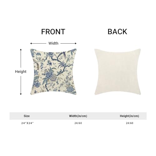 CXMEIFLY Spring Floral Birds Pillow Covers 24 x 24 Inch Set of 2 for Chinoiserie Flowers Decor Throw Pillows Blue and White Plant Outdoor Decorative Cushion Cases for Couch Bed Decorations - Image 5