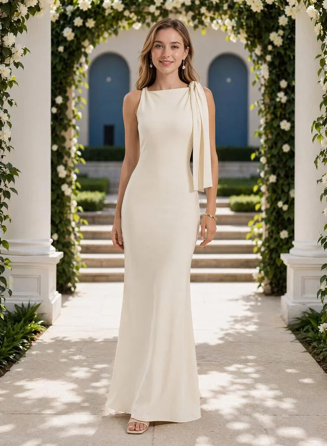 ستايلي Cream Tie Up Sleeveless Mermaid Maxi Dress