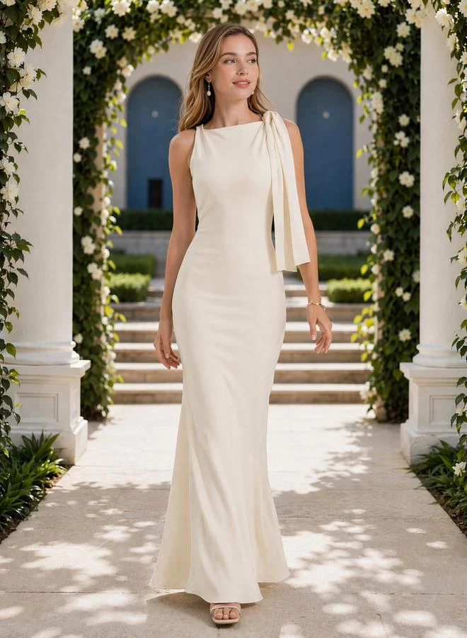 ستايلي Cream Tie Up Sleeveless Mermaid Maxi Dress