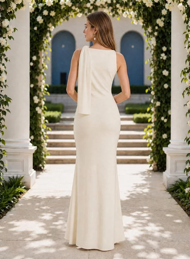 Styli ivory Cream Tie Up Sleeveless Mermaid Maxi Dress for Women | Best Price UAE