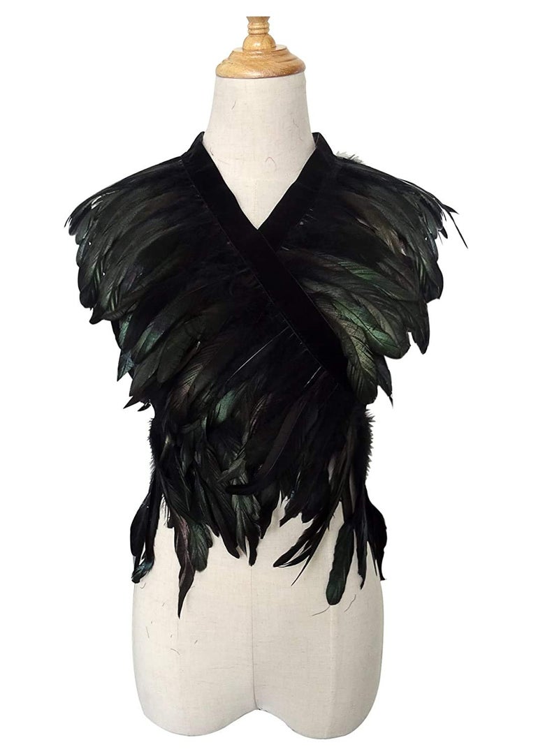 L'VOW Feather Boa Ribbon Punk Gothic Shawl Crow Witch Costume for Halloween（Black） - Image 5