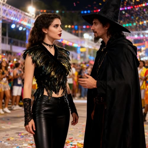 L'VOW Feather Boa Ribbon Punk Gothic Shawl Crow Witch Costume for Halloween（Black） - Image 3