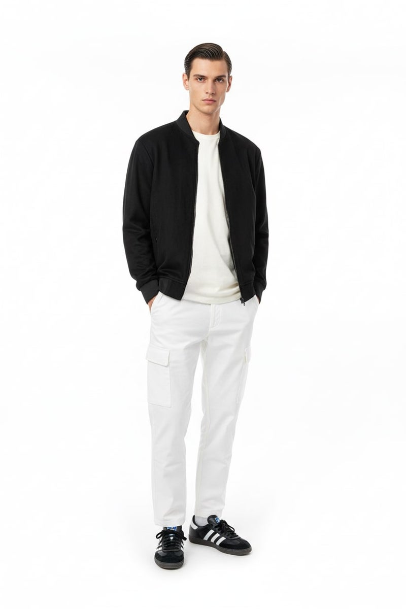 Nobero Suede Touch Bomber Jacket | Men’s Bomber Jacket | Regular Fit | Soft Knitted Suede (Poly-Woven) | Premium Suede-Touch Feel | Gunmetal Zipper + Zippered Side Pockets - Image 2