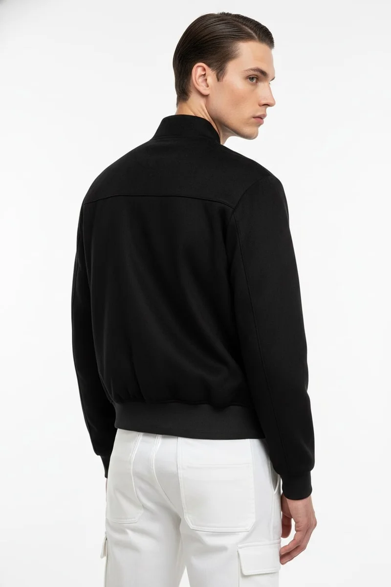 NOBERO Black Nobero Suede Touch Bomber Jacket | Men’s Bomber Jacket | Regular Fit | Soft Knitted Suede (Poly-Woven) | Premium Suede-Touch Feel | Gunmetal Zipper + Zippered Side Pockets for Men | Best Price UAE