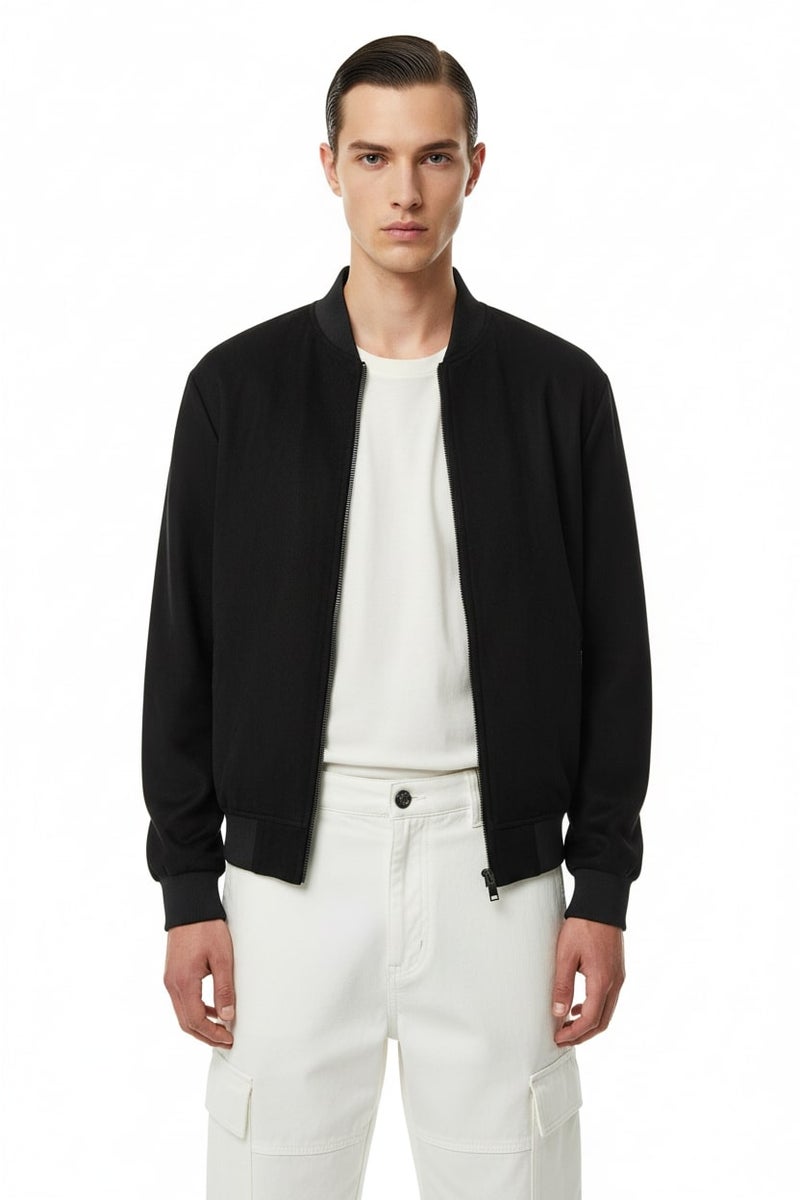 Nobero Suede Touch Bomber Jacket | Men’s Bomber Jacket | Regular Fit | Soft Knitted Suede (Poly-Woven) | Premium Suede-Touch Feel | Gunmetal Zipper + Zippered Side Pockets - Image 3