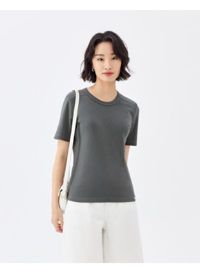 purcotton Summer Women'S Round Neck T-Shirt, Fitted Cut For Versatile Commuting And Casual Wear - Image 1