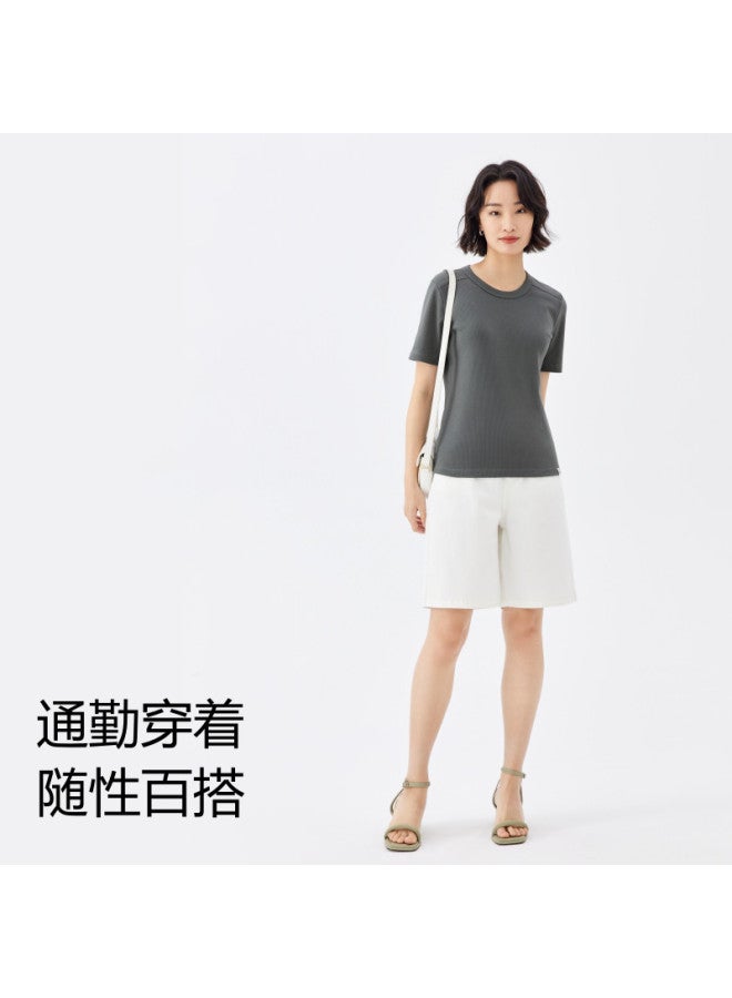 purcotton Summer Women'S Round Neck T-Shirt, Fitted Cut For Versatile Commuting And Casual Wear - Image 2