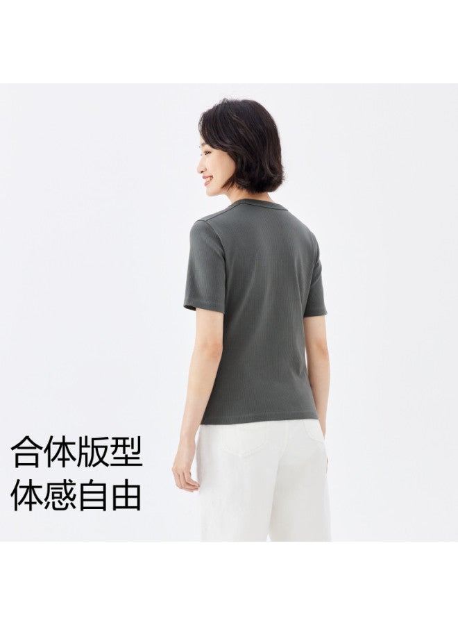 purcotton Summer Women'S Round Neck T-Shirt, Fitted Cut For Versatile Commuting And Casual Wear - Image 5