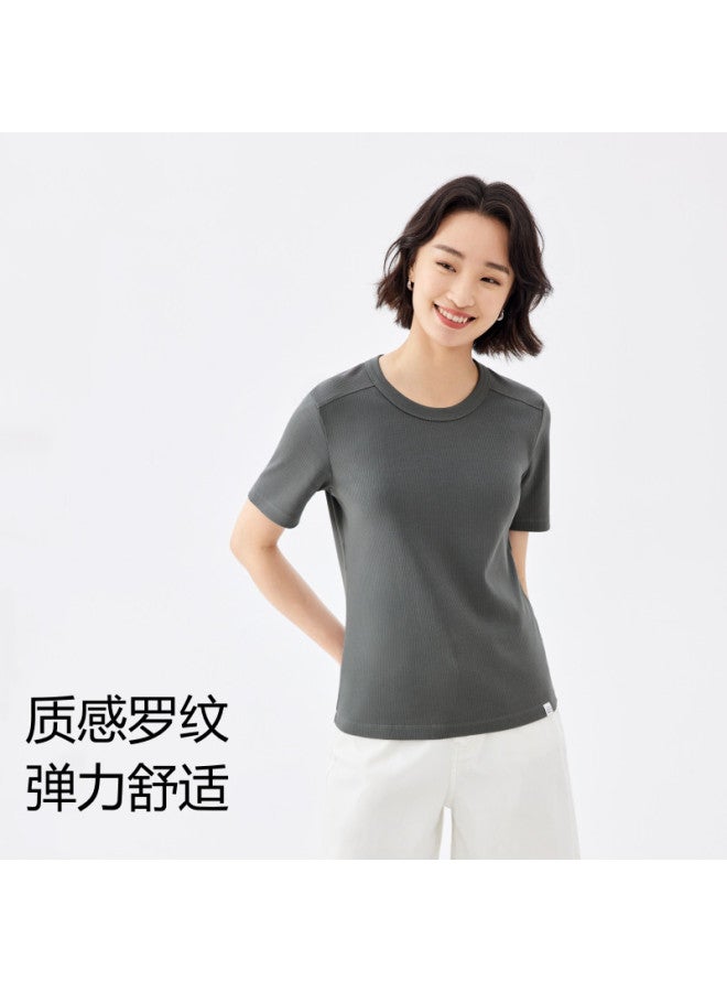 purcotton Summer Women'S Round Neck T-Shirt, Fitted Cut For Versatile Commuting And Casual Wear - Image 3