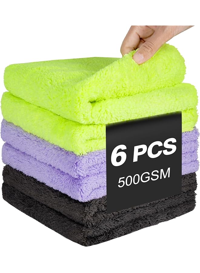 KASTWAVE Microfiber Cleaning Cloth For Car, 6 Pack 16In*16In Ultra Absorbent Car Drying, Polishing, Buffing & Interior Detailing Towel, Lint Free, Solid Color, Machine Washable - Image 1