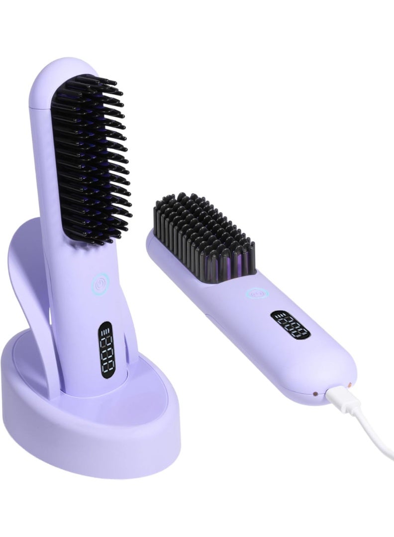 فرشاة فرد شعر لاسلكية قابلة للفصل لسهولة التنظيف، أيونات سالبة 200 مليون، تحكم ذكي في درجة الحرارة بست سرعات وشحن مزدوج من النوع C/Base، أداة تصفيف سهلة الاستخدام أثناء السفر - أرجواني - Image 1