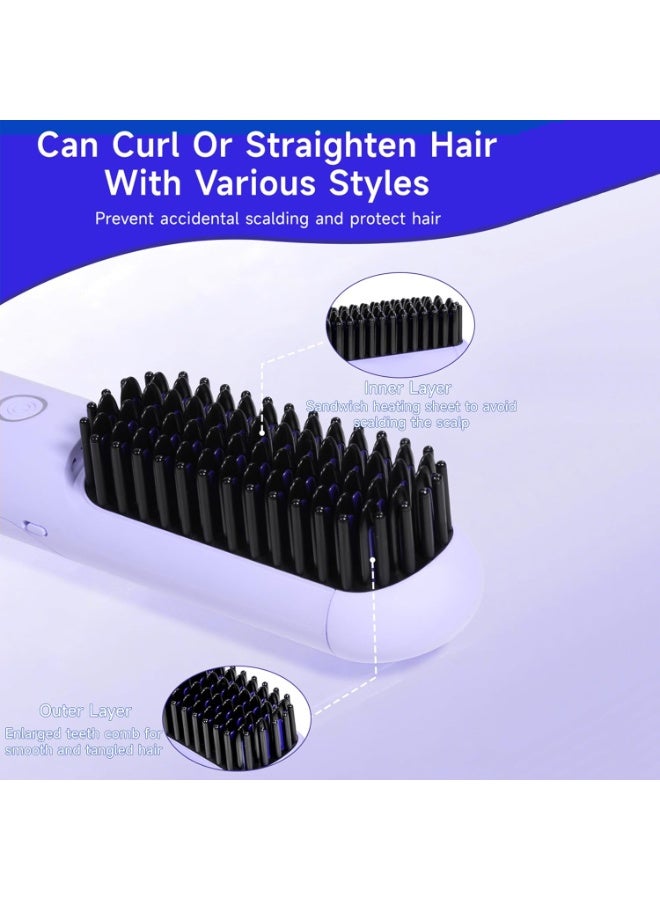 فرشاة فرد شعر لاسلكية قابلة للفصل لسهولة التنظيف، أيونات سالبة 200 مليون، تحكم ذكي في درجة الحرارة بست سرعات وشحن مزدوج من النوع C/Base، أداة تصفيف سهلة الاستخدام أثناء السفر - أرجواني - Image 3