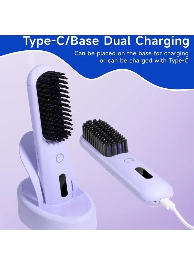 فرشاة فرد شعر لاسلكية قابلة للفصل لسهولة التنظيف، أيونات سالبة 200 مليون، تحكم ذكي في درجة الحرارة بست سرعات وشحن مزدوج من النوع C/Base، أداة تصفيف سهلة الاستخدام أثناء السفر - أرجواني - Image 4