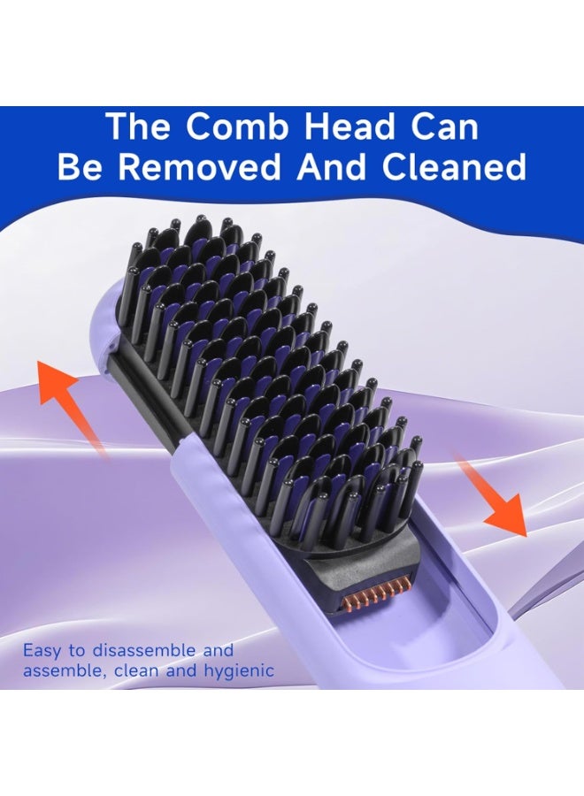 فرشاة فرد شعر لاسلكية قابلة للفصل لسهولة التنظيف، أيونات سالبة 200 مليون، تحكم ذكي في درجة الحرارة بست سرعات وشحن مزدوج من النوع C/Base، أداة تصفيف سهلة الاستخدام أثناء السفر - أرجواني - Image 5