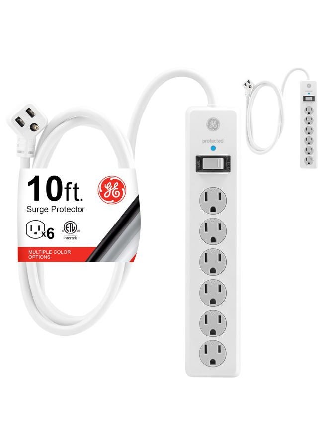 GE Surge Protector Power Strip, 10 Ft Extension Cord, 6 Outlet Extender, 800 Joules, Flat Plug, Twist-to-Close Safety Covers, ETL Listed, White, 2 Pack, 46864 - Image 1