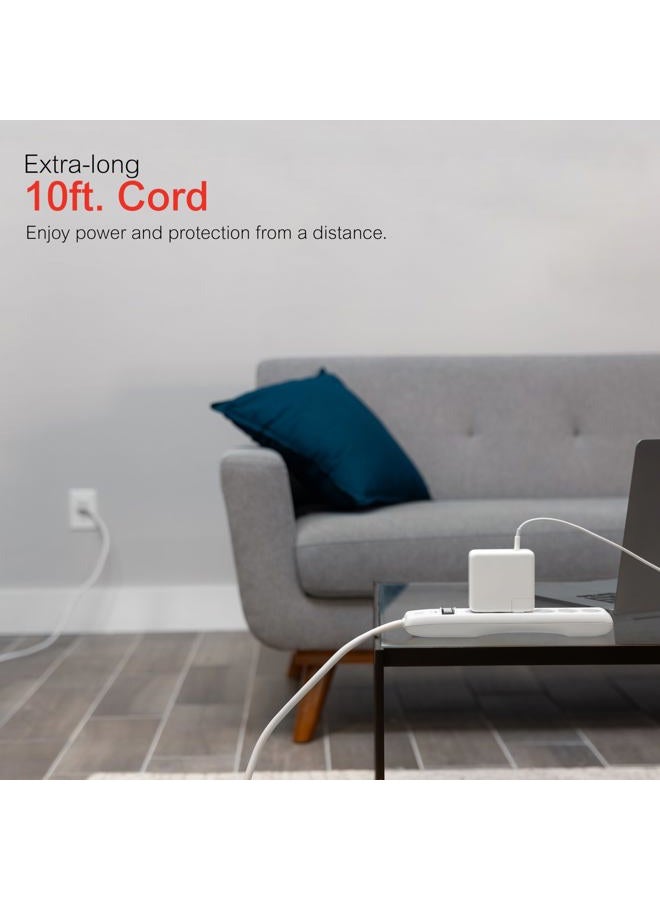 GE Surge Protector Power Strip, 10 Ft Extension Cord, 6 Outlet Extender, 800 Joules, Flat Plug, Twist-to-Close Safety Covers, ETL Listed, White, 2 Pack, 46864 - Image 4
