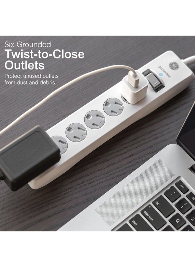 GE Surge Protector Power Strip, 10 Ft Extension Cord, 6 Outlet Extender, 800 Joules, Flat Plug, Twist-to-Close Safety Covers, ETL Listed, White, 2 Pack, 46864 - Image 2