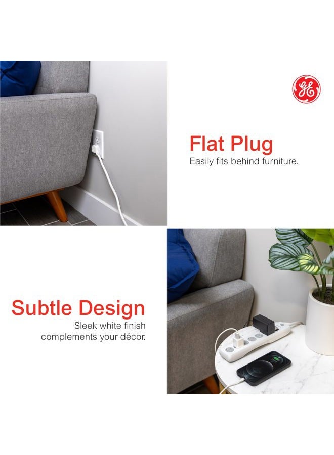 GE Surge Protector Power Strip, 10 Ft Extension Cord, 6 Outlet Extender, 800 Joules, Flat Plug, Twist-to-Close Safety Covers, ETL Listed, White, 2 Pack, 46864 - Image 3