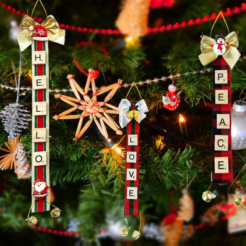 CHEERIN DIY Christmas Ornaments - Scrabble Tiles for Crafts and Stocking Name Tags - Personalized Christmas Ornaments Tree Decorations | Letter Tiles Jingle Bells Rustic Xmas KIT for Adults and Kids - Image 3