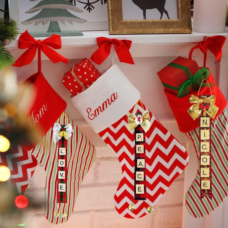CHEERIN DIY Christmas Ornaments - Scrabble Tiles for Crafts and Stocking Name Tags - Personalized Christmas Ornaments Tree Decorations | Letter Tiles Jingle Bells Rustic Xmas KIT for Adults and Kids - Image 5