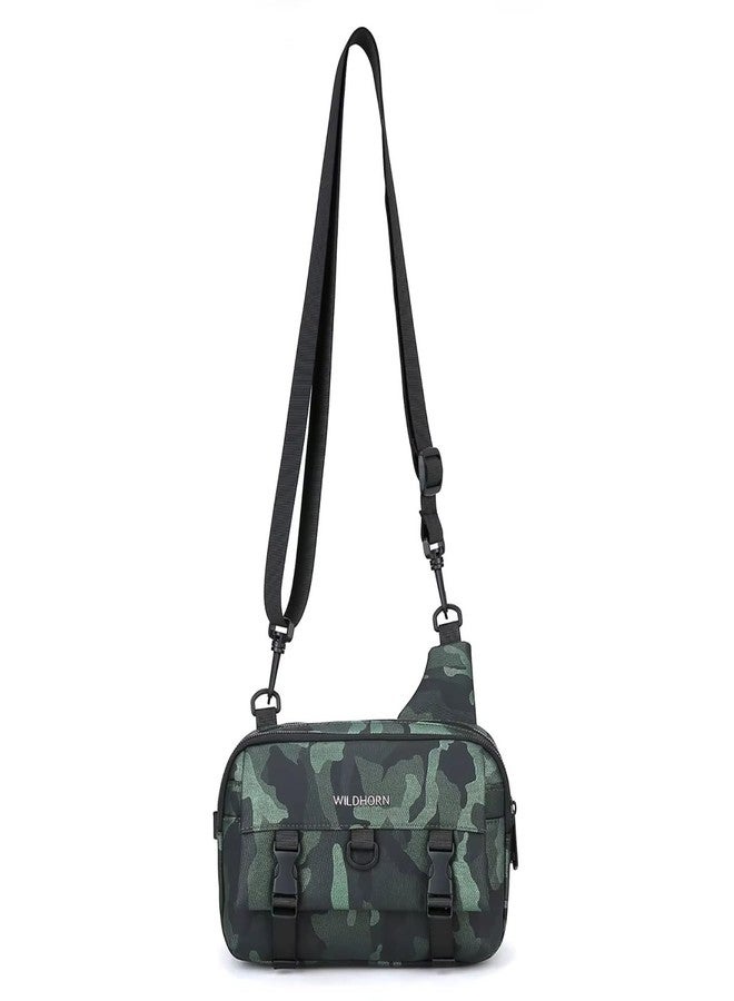 WildHorn Camo Crossbody Sling Bag for Men | Stylish Messenger & Shoulder Bag with Adjustable Strap | Water-Resistant Polyester Travel Sling for Daily Use & Outdoor Activities (Green) - Image 1