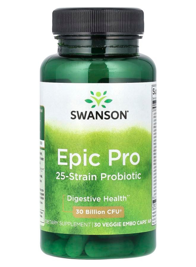 SWANSON Epic Pro 25Strain Probiotic 30 Billion CFU 30 Veggie Embo Caps AP