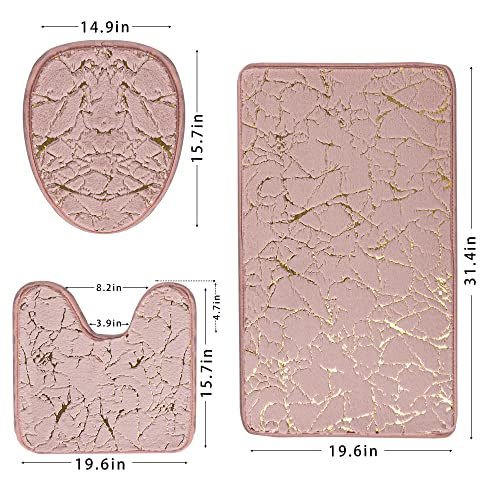 Eanpet Marble Bathroom Rugs and Mats Set 3 Piece Nonslip Pink Bathroom Mats Soft Washable Bath Mat for Bathroom Floor Mats Carpet Water Absorbent Shower Rug with UShaped Contour Rug Toilet Lid Cover - Image 3