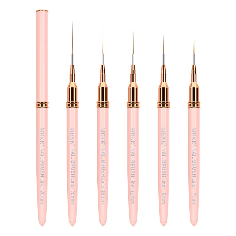 MEKK MEKK Liner Brush for Nails Gel 5PCS Nail Art Brushes Sizes 7/9/12/15/20mm for Nail Polish Painting Design Nail Art Brush with Metal Handle Pink Nail Brushes for Nail Art