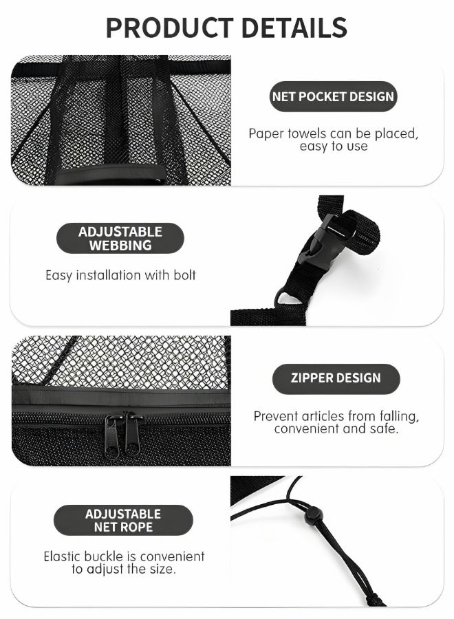 GROIC Car Ceiling Cargo Net Pocket with Upgrad Double Head Zipper and Tissue Pouch, Adjustable Car SUV Roof Net Storage Bag Long Trip Organizers Storage Net with 4 Hooks  - Image 3