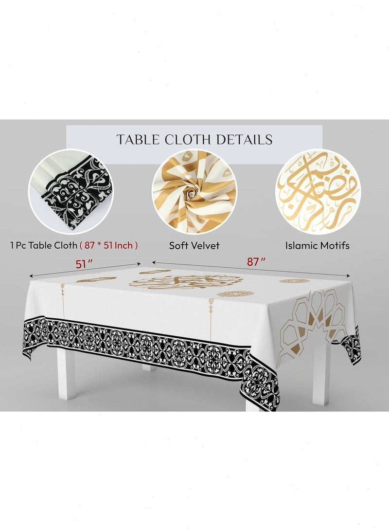 غطاء طاولة رمضان قابل للغسل (221x130 سم): قصير مخملي هدية رمضان مثالية لتزيين حفلات العشاء المنزلية، زينة رمضان للطاولة - Image 4