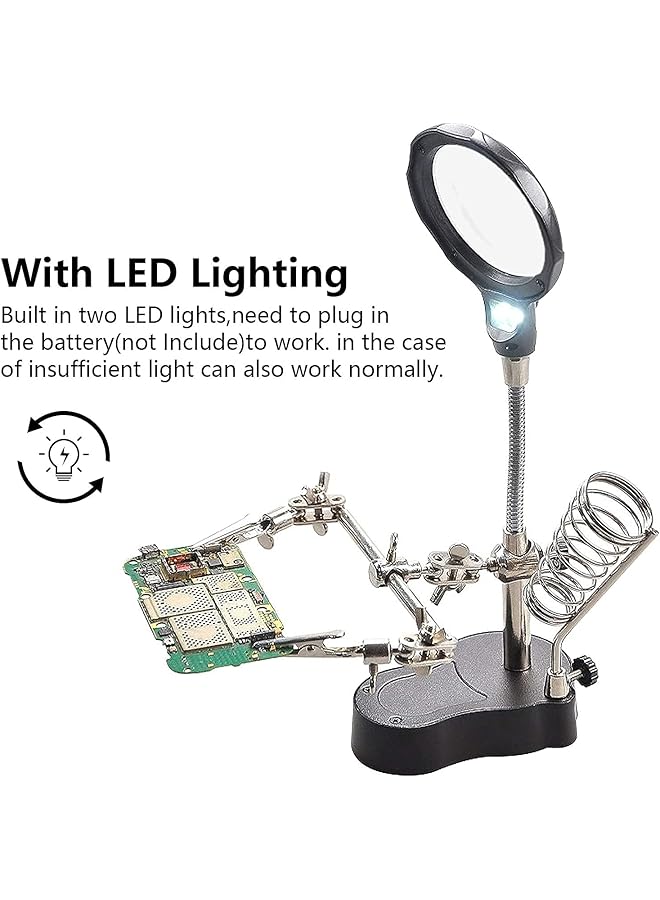 إيروريكس محطة لحام عدسة مكبرة مضيئة LED لسطح المكتب مع مكبرات مساعدة قابلة للتعديل 3X 5X مع ضوء ومشابك تمساح - Image 2