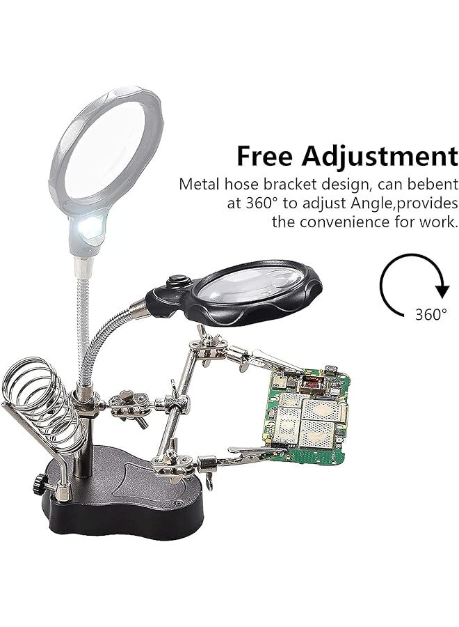 إيروريكس محطة لحام عدسة مكبرة مضيئة LED لسطح المكتب مع مكبرات مساعدة قابلة للتعديل 3X 5X مع ضوء ومشابك تمساح - Image 3