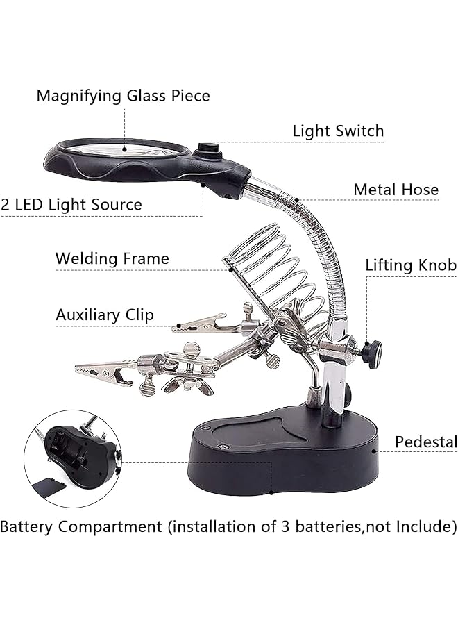 إيروريكس محطة لحام عدسة مكبرة مضيئة LED لسطح المكتب مع مكبرات مساعدة قابلة للتعديل 3X 5X مع ضوء ومشابك تمساح - Image 5
