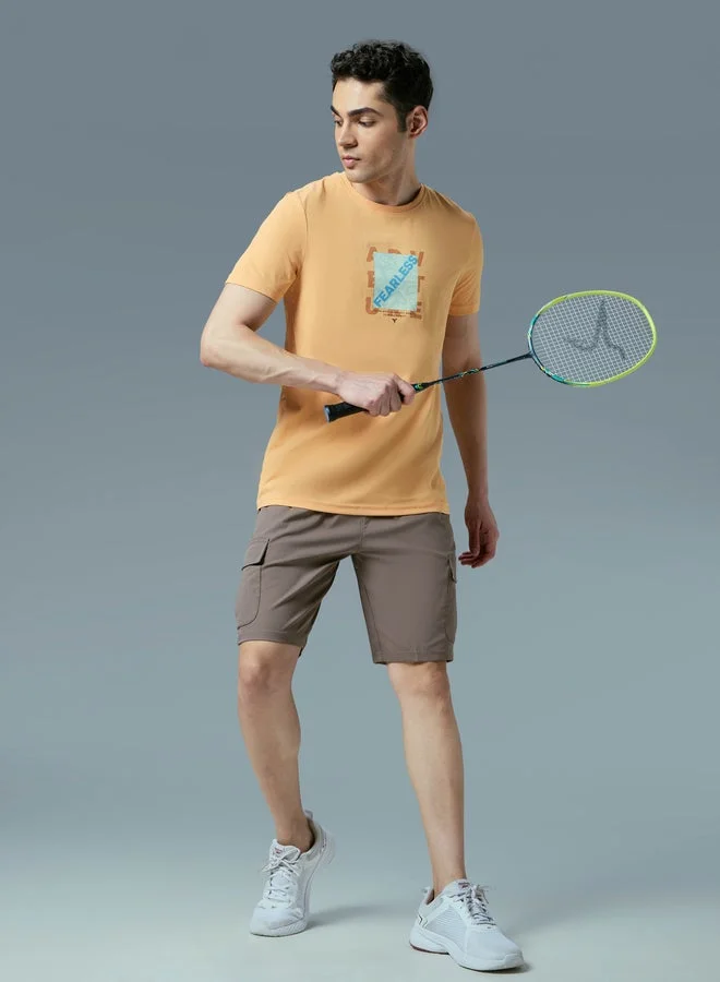 Technosport Orange Technosport Printed 4-Way Stretch Crew Neck T-Shirt for Men | Best Price UAE