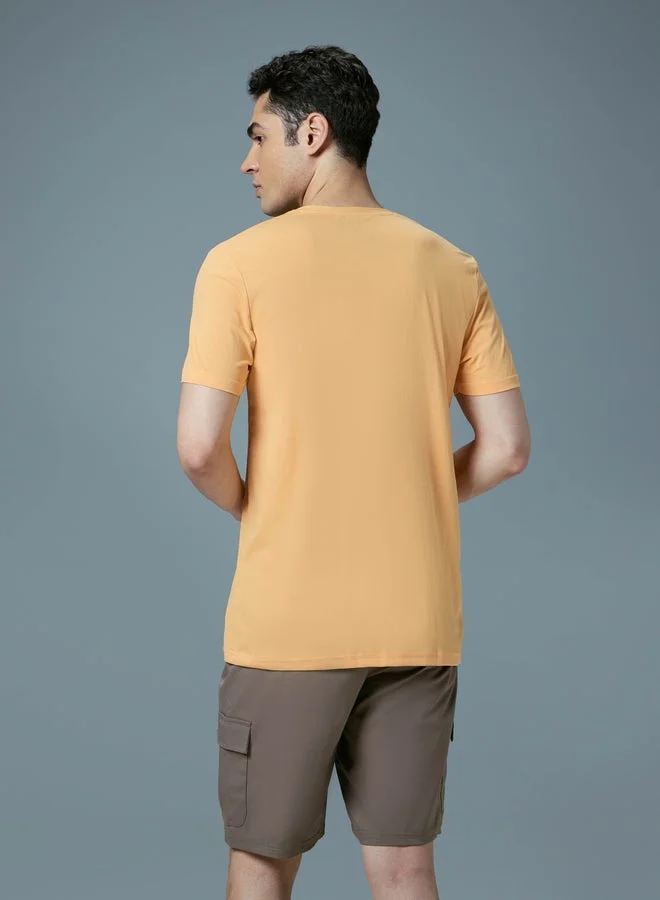 Technosport Orange Technosport Printed 4-Way Stretch Crew Neck T-Shirt for Men | Best Price UAE
