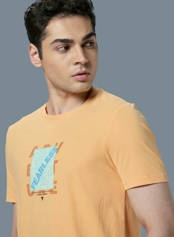 Technosport Orange Technosport Printed 4-Way Stretch Crew Neck T-Shirt for Men | Best Price UAE