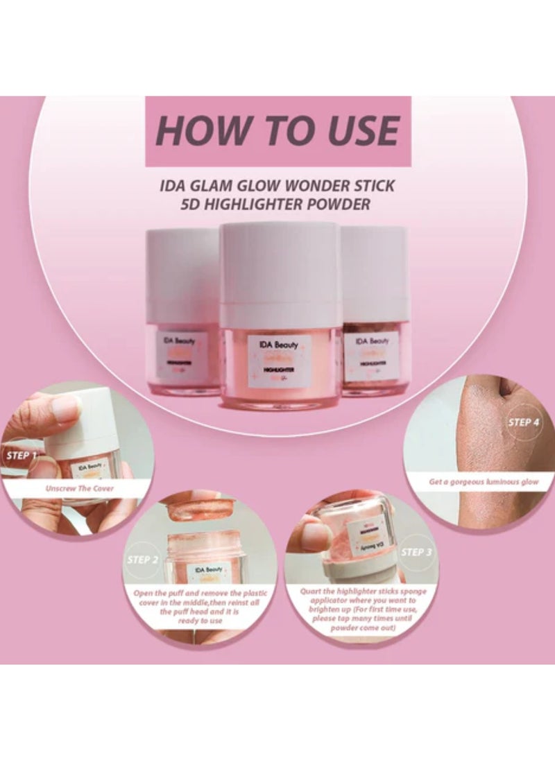 IDA Beauty - Glam Glow Wonder Stick 5D Highlighter | Multi-Use Face & Body Illuminator | Lightweight, Buildable, Long-Lasting | 100% Organic, Vegan, Halal, Cruelty-Free - Image 1