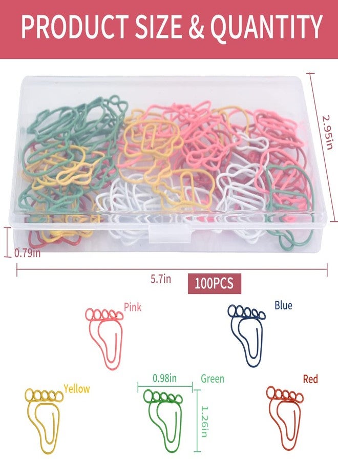 Vuzvuv 100Pcs Rainbow Creative Footprint Paper Clips Assorted Colors Cute Metal Footmark Shaped Bookmark Clips for Party Invitation Card Student Gift Notebook Office Accessories Document Organization - Image 2