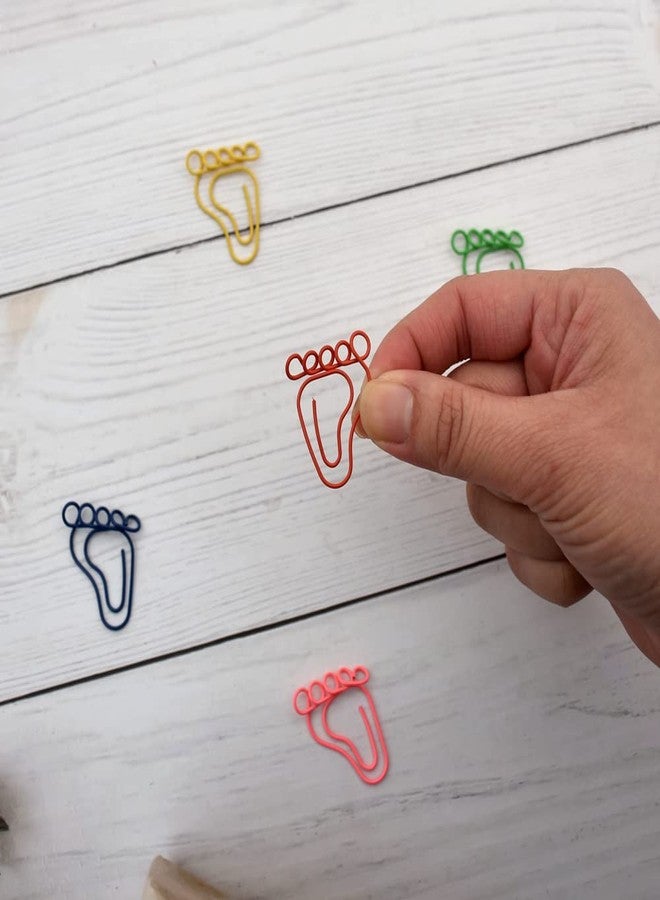 Vuzvuv 100Pcs Rainbow Creative Footprint Paper Clips Assorted Colors Cute Metal Footmark Shaped Bookmark Clips for Party Invitation Card Student Gift Notebook Office Accessories Document Organization - Image 4