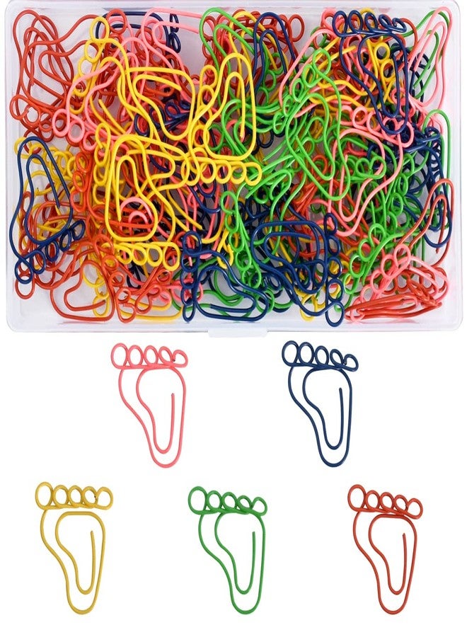 Vuzvuv 100Pcs Rainbow Creative Footprint Paper Clips Assorted Colors Cute Metal Footmark Shaped Bookmark Clips for Party Invitation Card Student Gift Notebook Office Accessories Document Organization - Image 1