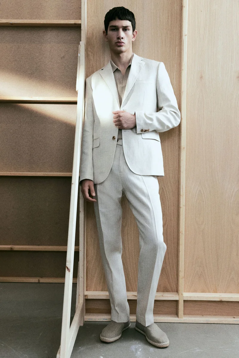 H&M Regular Fit Tailored linen-blend trousers