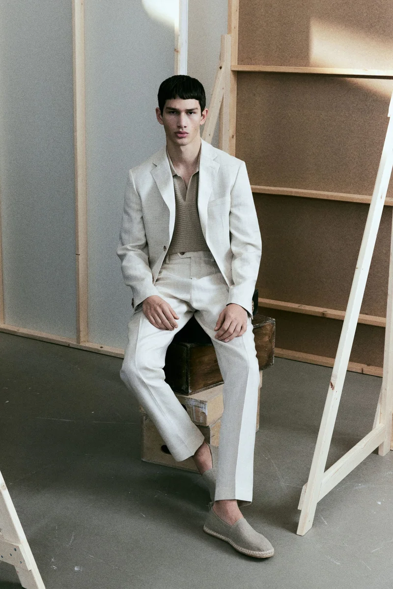 H&M Regular Fit Tailored linen-blend trousers