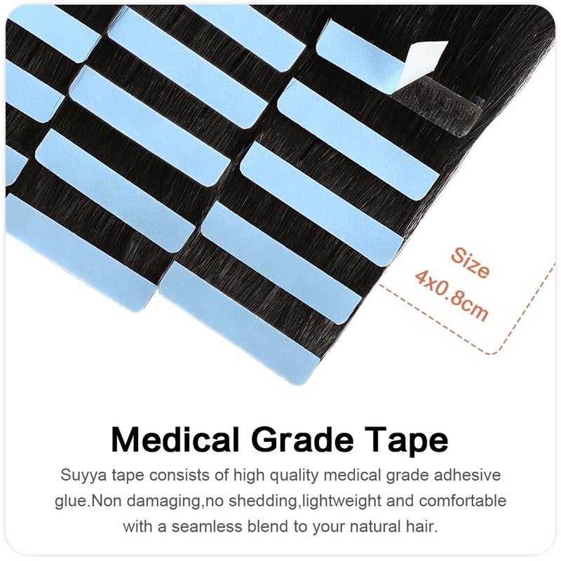 SUYYA Invisible Tape in Hair Extensions Human Hair Natural Black Seamless Injected Hand-Tied Pro Quality Virgin Human Hair 20PCS 40G/Pack Straight Tape Ins(14 inch #1B Off Black) - Image 4