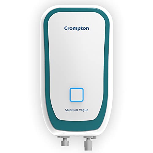 Crompton Solarium Vogue 3-Litre, 3KW Instant Water Heater/Geyser with free Installation & Pipe (White and Turquoise Blue) - Image 1