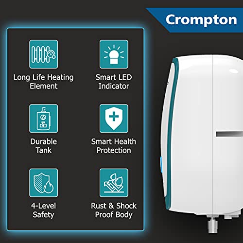 Crompton Solarium Vogue 3-Litre, 3KW Instant Water Heater/Geyser with free Installation & Pipe (White and Turquoise Blue) - Image 3