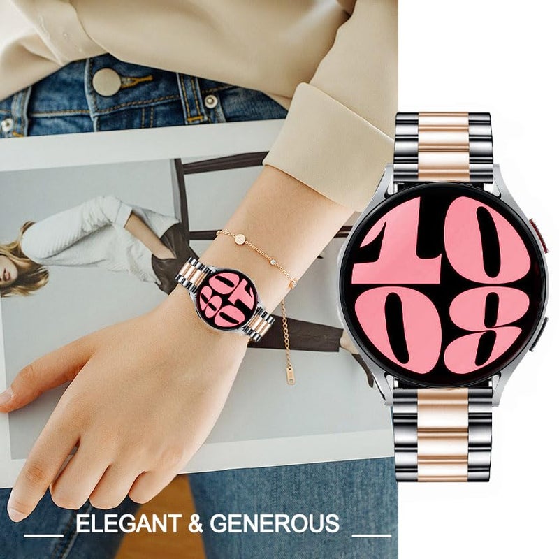 DEALELE Bands Compatible with Samsung Galaxy Watch 7 / FE / 6/6 Classic / 5/5 Pro / 4/4 Classic/Galaxy 3 41mm, 20mm Stainless Steel Metal Replacement Strap for Women Men (Black/rosegold) - Image 5