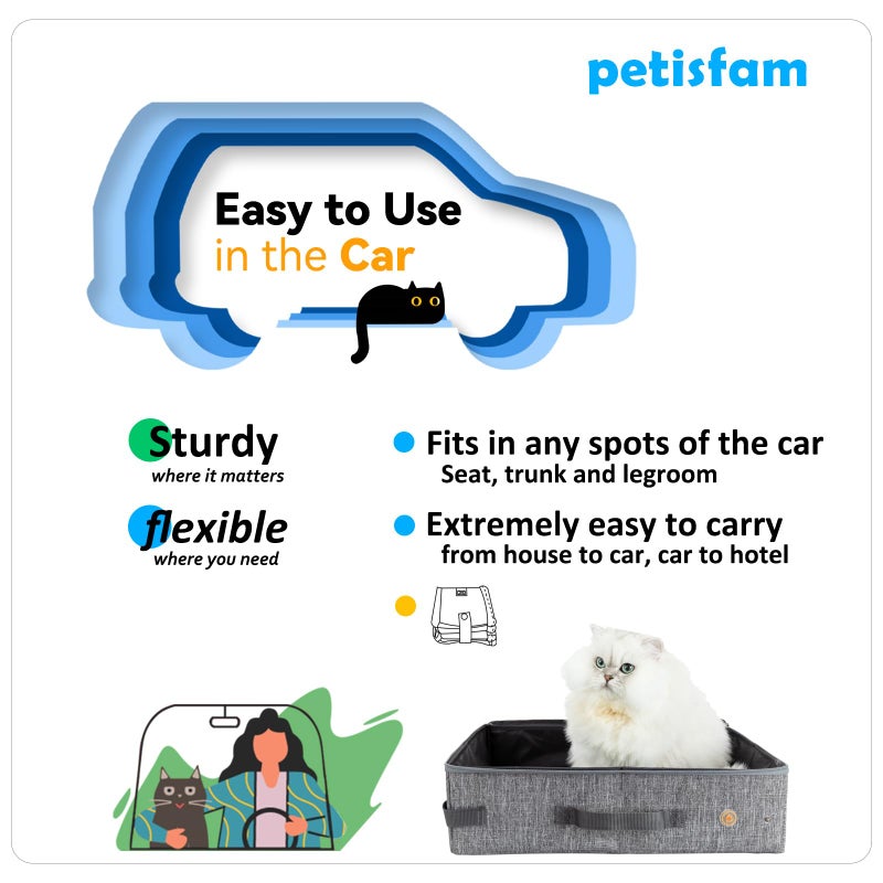 petisfam سافر خفيف مع صندوق فضلات قطط محمول مغطى بدون فوضى. خفيف للغاية، توقف عن حمل صندوق فضلات ثقيل. احتفظ بكل شيء محصور. - Image 4