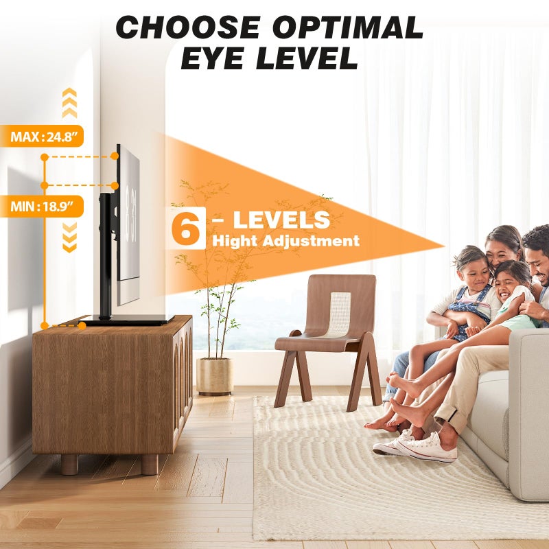 5Rcom Universal Swivel TV Stand for 27-60 inch Curved/Flat Screen TVs, Table Top TV Base Replacement Holds up to 88 lbs, Height Adjustable TV Stand Mount with Tempered Glass Base, MAX VESA 400x400mm - Image 4