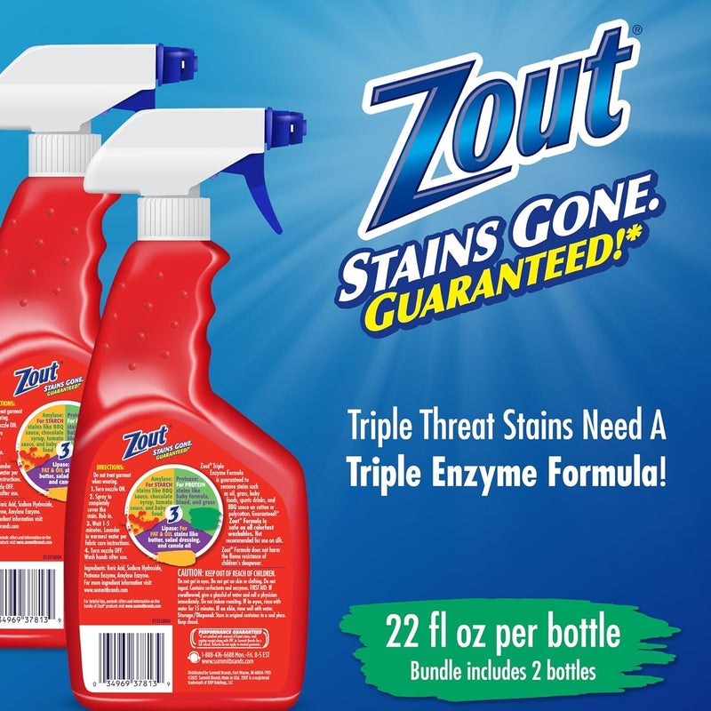 Zout Laundry Stain Remover Spray, Triple Enzyme Formula, 22 Ounce Bottles, 2-Pack - Image 2